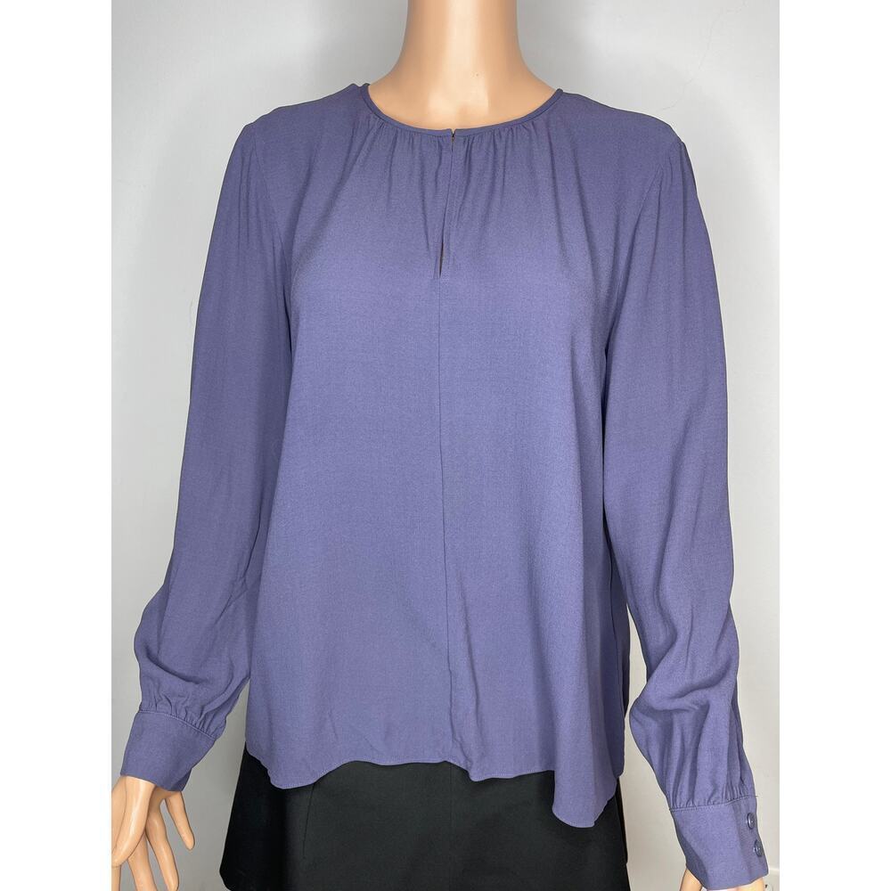 Eileen Fisher Slit Neck Purple Long Sleeve Georgette Silk Blouse size Medium New - Picture 2 of 13